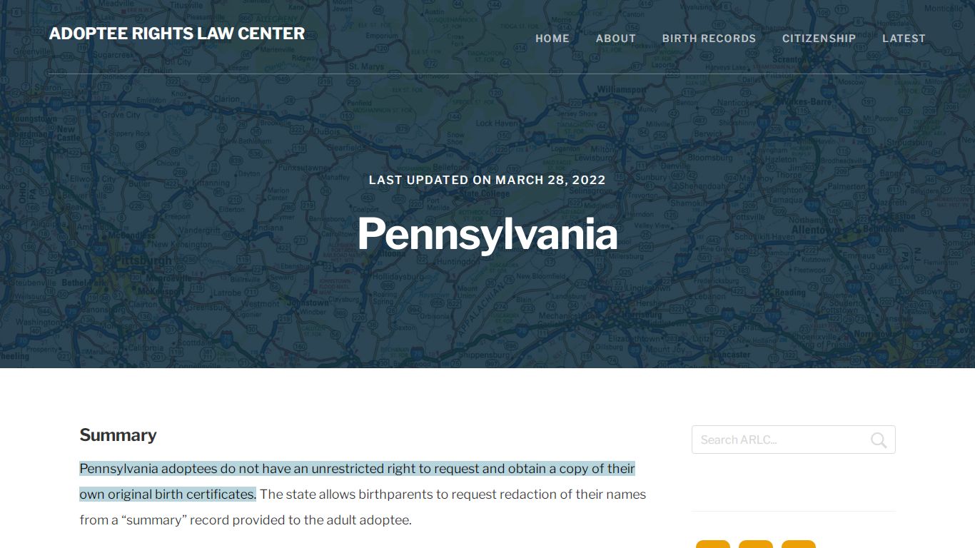 Pennsylvania Original Birth Certificates | Adoptee Rights Law