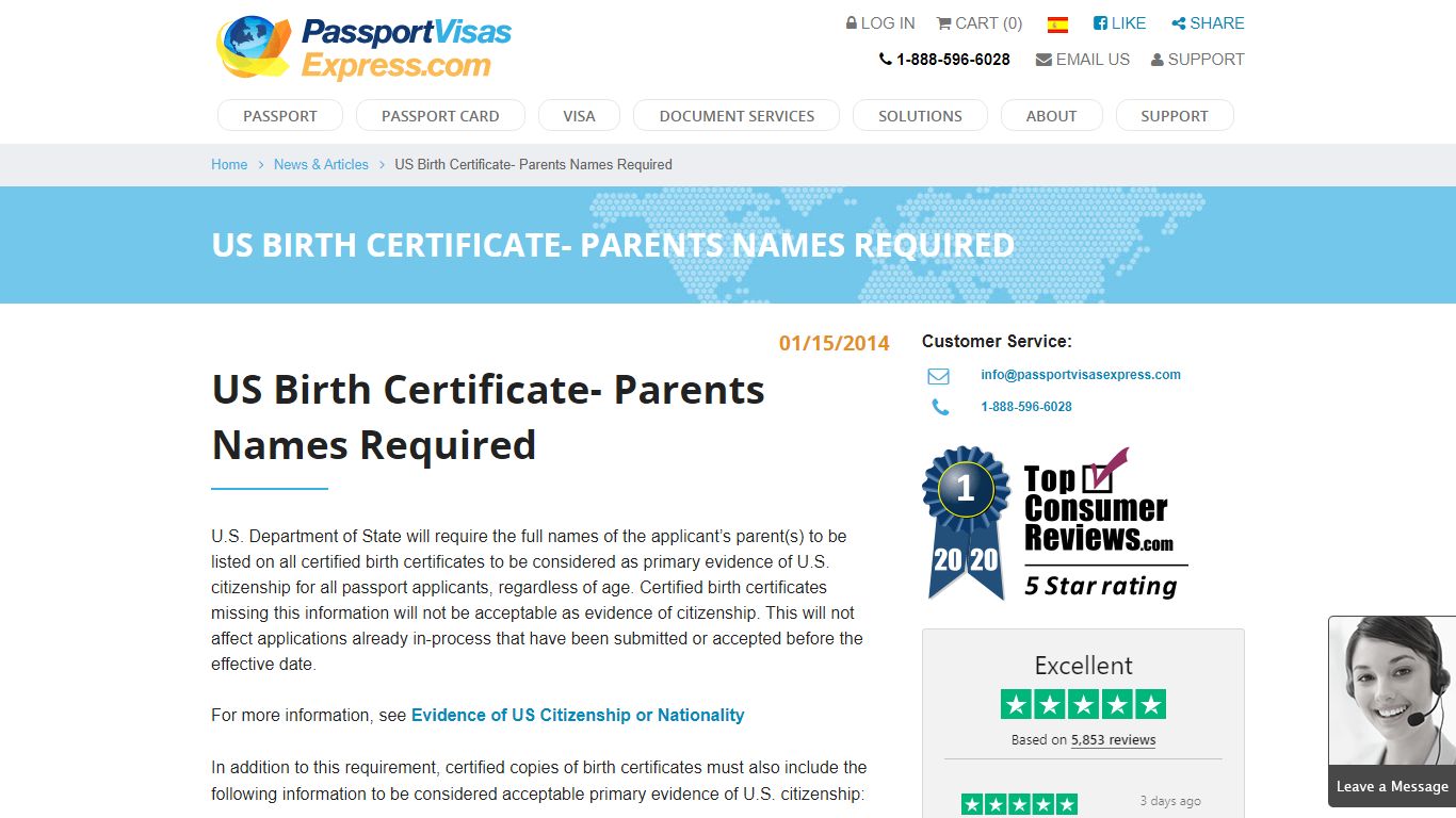 US Birth Certificate- Parents Names Required - Passport Visas Express